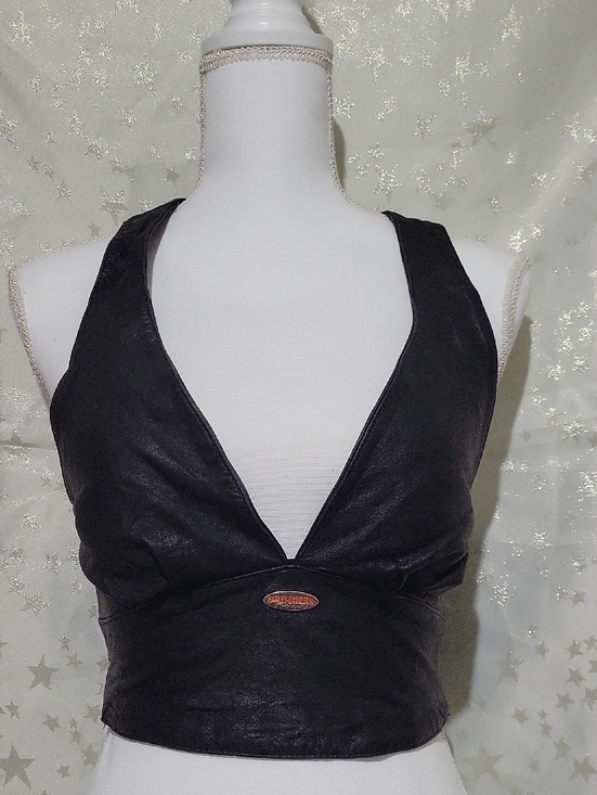 Harley-Davidson Tops - Harley-Davidson Women's 4 Black Leather Racer Back Cropped Top